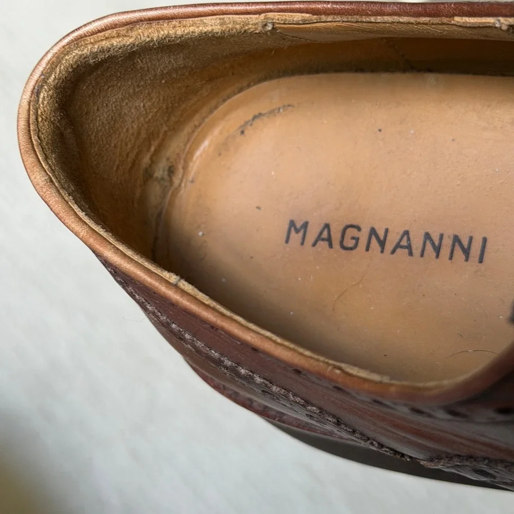 Magnanni Mens‎ Brown Leather Wingtip Brogue Oxford Shoes Vibram Sole 10 M Cognac